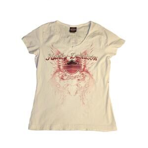 Womens Harley Davidson Large Tank Top Wings Y2K Affliction White Piqua Grunge